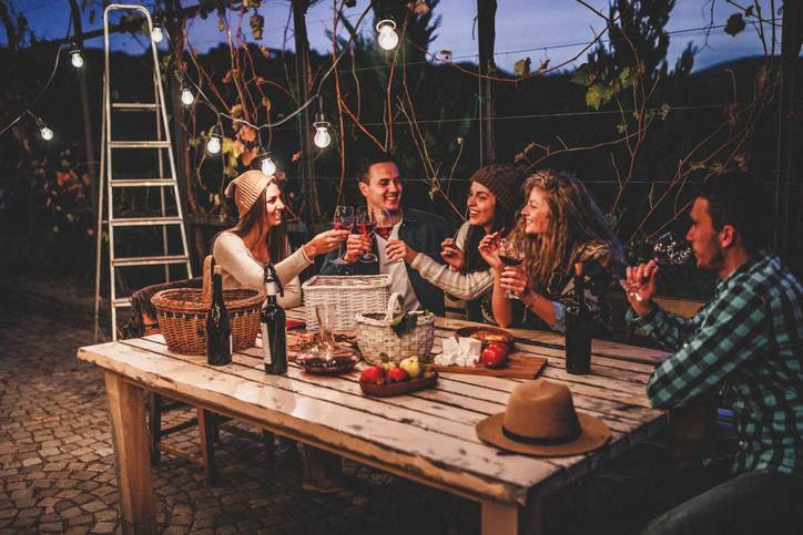 Young people enjoying wine